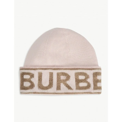 Shop Burberry Logo Intarsia Cashmere Beanie In Candy Pink