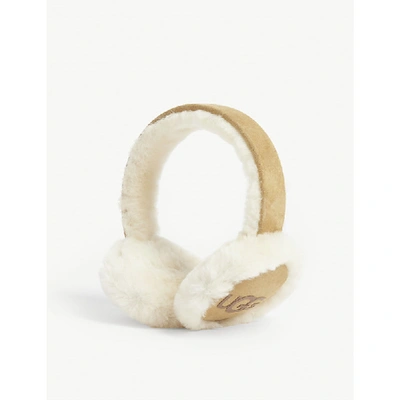 Shop Ugg Suede And Shearling Earmuffs In Chestnut