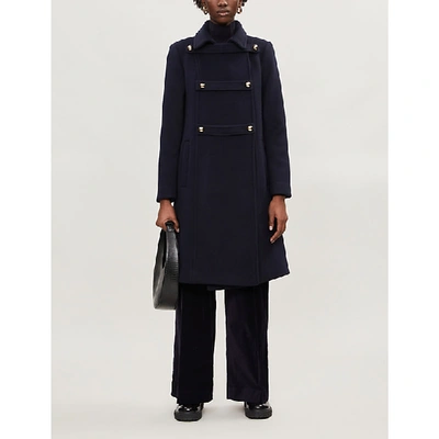 Shop Sandro Wool-blend Military Coat In Navy Blue