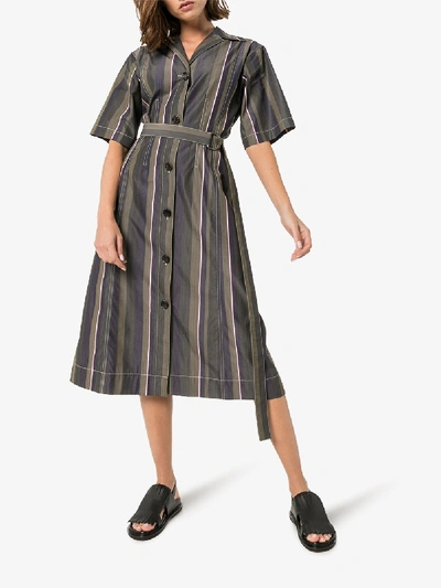 Shop Marni Striped Cotton Midi Dress In Green