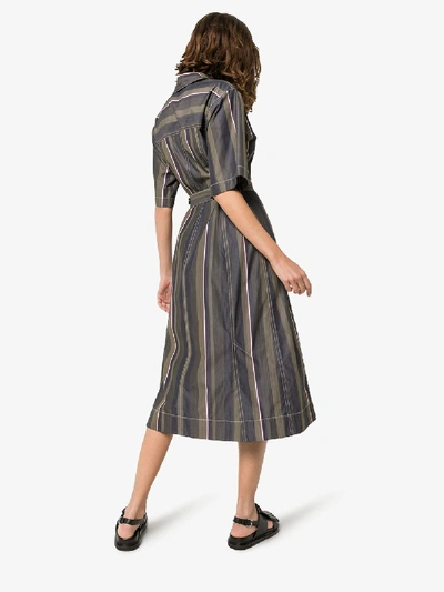 Shop Marni Striped Cotton Midi Dress In Green