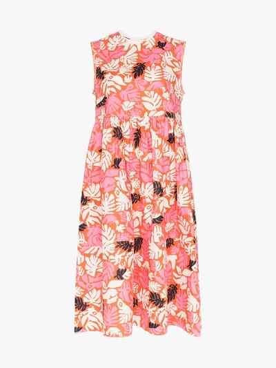 Shop Marni Sleeveless Floral Leaf Print Midi Dress In Pink