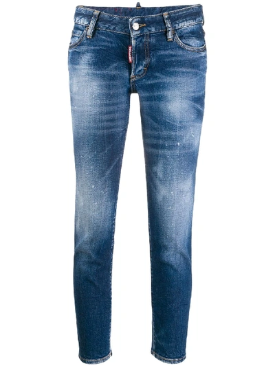 Shop Dsquared2 Icon Paint-splattered Slim-fit Jeans In Blue
