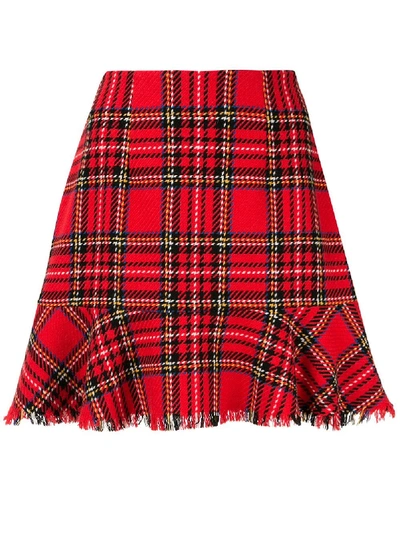 Shop Macgraw Silence Checked Fluted Hem Skirt In Red