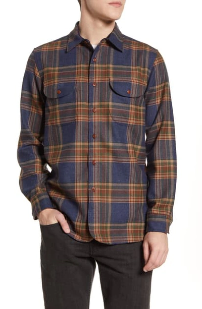 Shop Pendleton Buckley Plaid Button-up Wool Flannel Shirt In Navy Twill Plaid