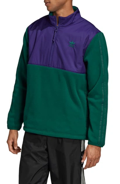 Shop Adidas Originals Speed Pack Fleece Half-zip Pullover In Collegiate Green/ Purple