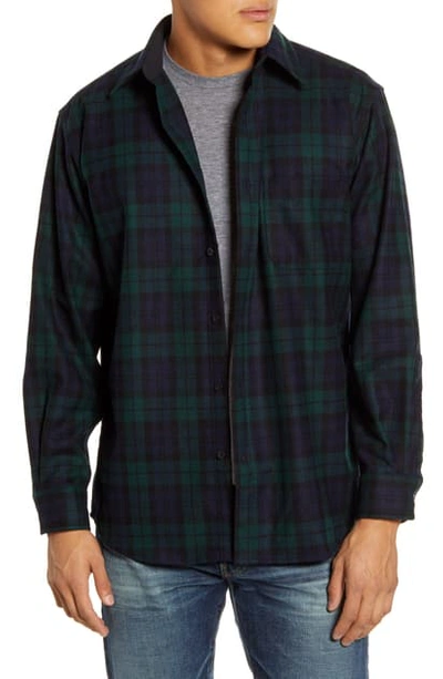 Shop Pendleton Lodge Plaid Button-up Wool Flannel Shirt In Black Watch Tartan