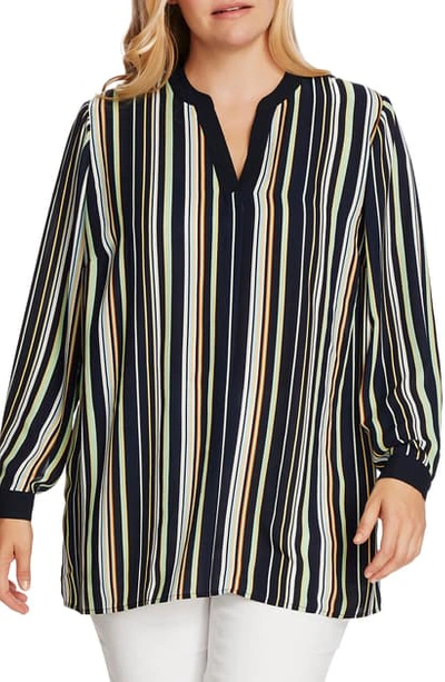 Shop Vince Camuto Waterlake Stripe Split Neck Top In Caviar