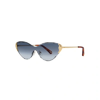 Shop Chloé Curtis Gold-tone Cat-eye Sunglasses In Blue And Other