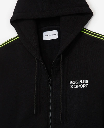 Shop The Kooples Sport Zipped Black Hoodie With Yellow Strip