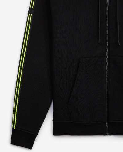 Shop The Kooples Sport Zipped Black Hoodie With Yellow Strip