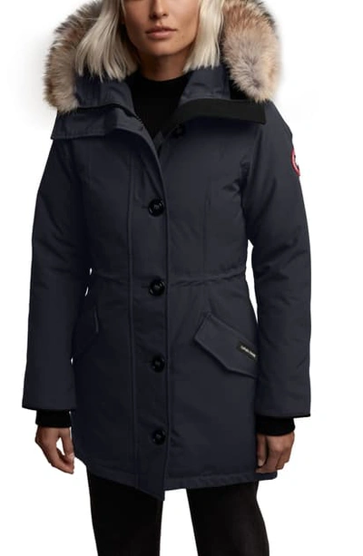 Shop Canada Goose Rossclair Fusion Fit Genuine Coyote Fur Trim Down Parka In Navy