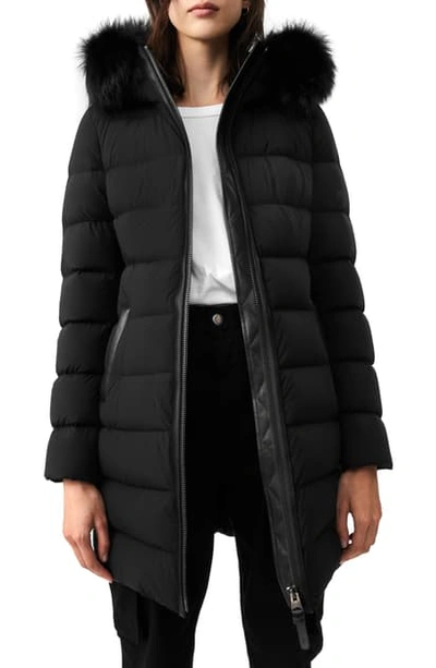 Shop Mackage Calla-x Stretch Genuine Fox Fur Trim Water Repellent Down Coat In Black
