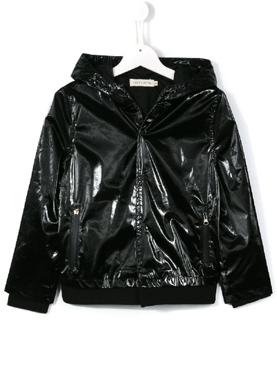 Shop Andorine Textured Hooded Jacket In Black