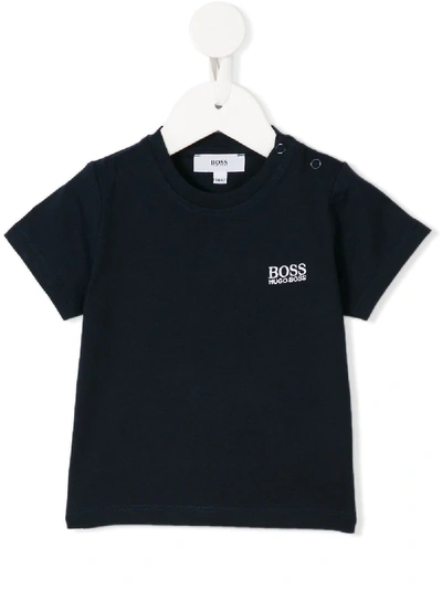 Shop Hugo Boss Embroidered Logo T-shirt In Blue