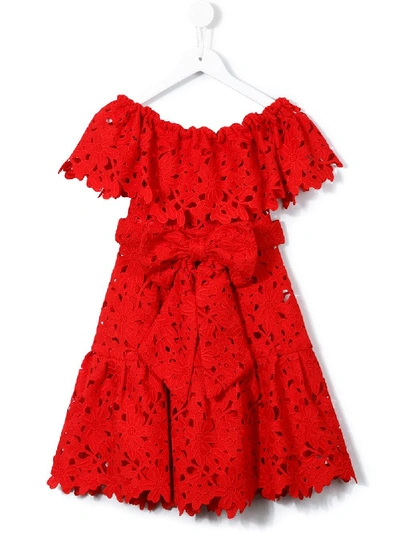 Shop Little Bambah Crochet Off-shoulder Dress In Red