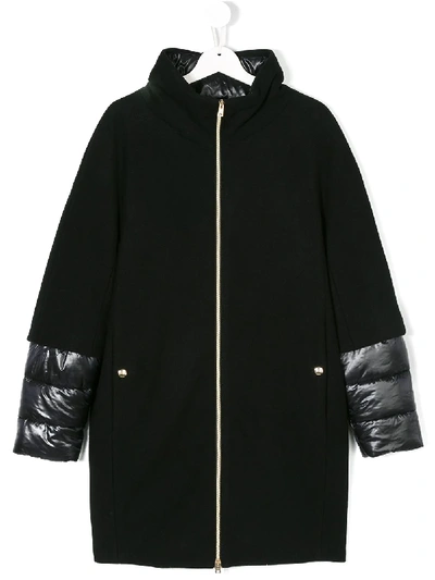 Herno Layered Hooded Padded Coat In Black