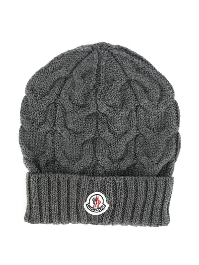Shop Moncler Cable Knit Hat In Grey