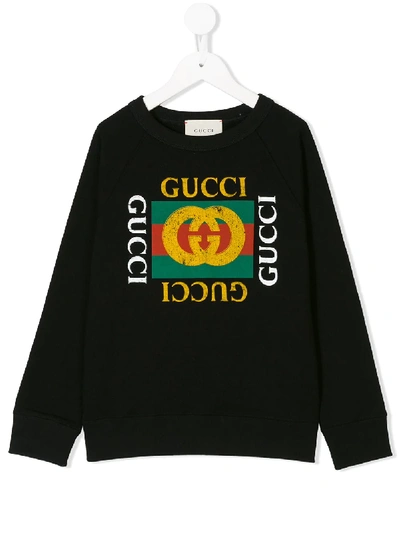 Shop Gucci Logo Print Sweatshirt In Black