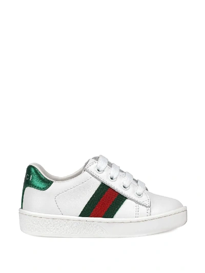 Shop Gucci Ace Leather Sneakers In White