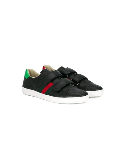 Shop Gucci Logo Touch Strap Sneakers In Black