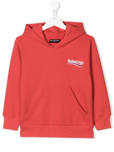 Balenciaga Kids' Red Campaign Logo Hoodie | ModeSens