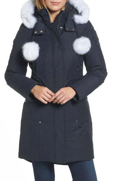 Shop Moose Knuckles 'stirling' Down Parka With Genuine Fox Fur Trim In Navy/ White Fur