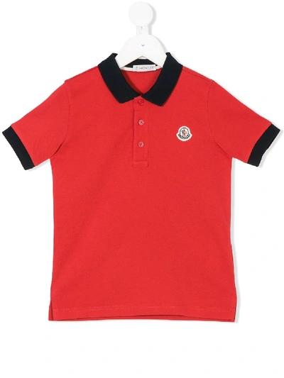 Shop Moncler Contrast Collar Polo Shirt In Red