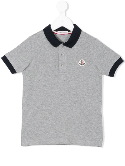 Shop Moncler Contrast Collar Polo Shirt In Grey