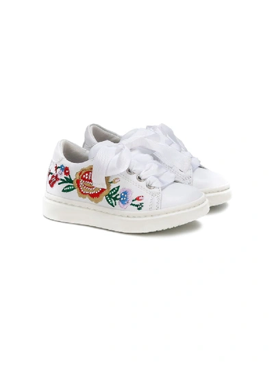Shop Andrea Montelpare Embroidered Floral Sneakers In White