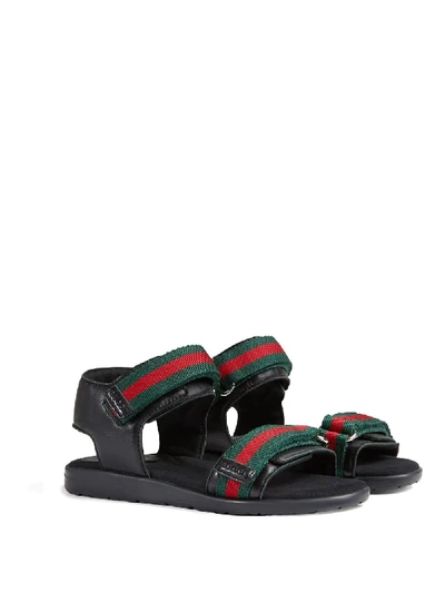 Shop Gucci Web-detailed Leather Sandals In Black