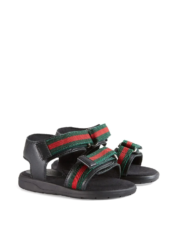 Gucci Kids' Toddler Leather Sandal With Web Straps In Black | ModeSens