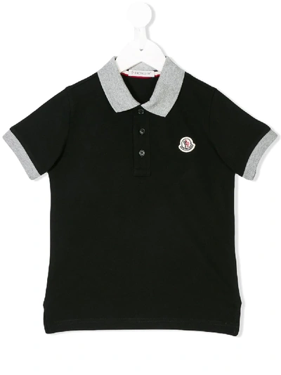 Shop Moncler Contrast Collar Polo Shirt In Black