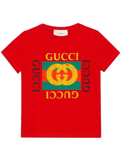 Shop Gucci Children's Cotton T-shirt With  Logo In Red