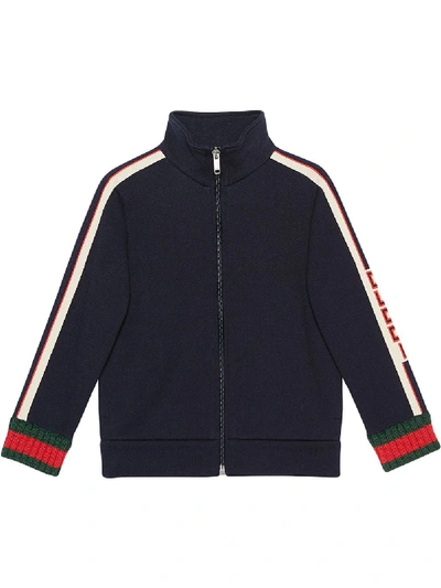 Shop Gucci Jacquard Trim Sweatshirt In Blue