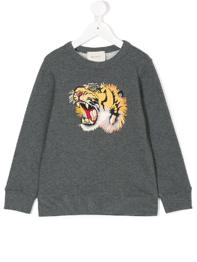 Shop Gucci Tiger-appliqué Sweatshirt In Grey