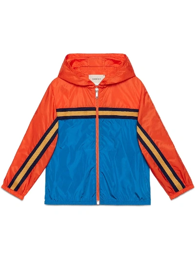 Shop Gucci Children's Nylon Jacket With Tiger In Blue