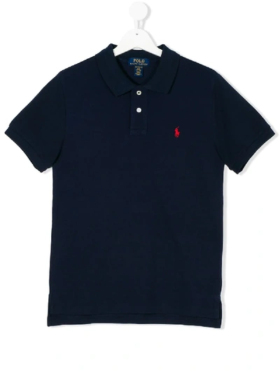 Shop Ralph Lauren Teen Logo Patch Polo Shirt In Blue