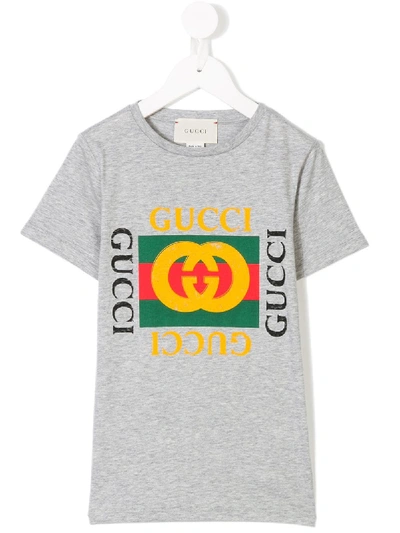 Shop Gucci Logo Print T-shirt In Grey