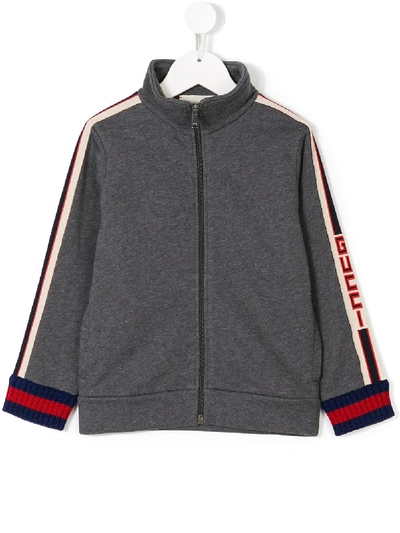 Shop Gucci Logo Stripe Sweatshirt In Grey