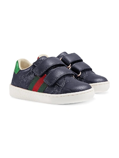 Shop Gucci Toddler  Signature Sneaker With Web In Blue