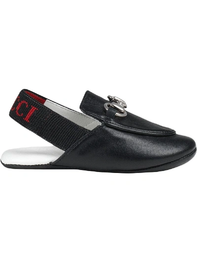Shop Gucci Baby Princetown Leather Slippers In Black