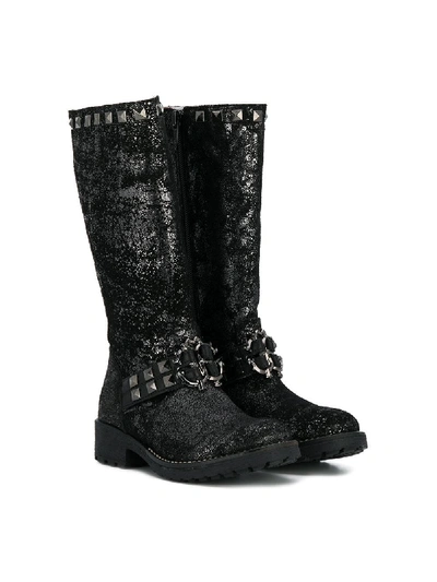 Shop Roberto Cavalli Junior Teen Metallic Knee High Boots In Black