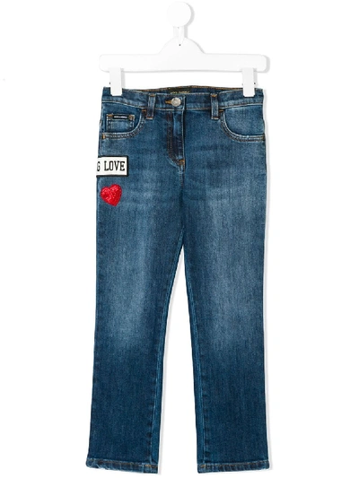 Shop Dolce & Gabbana Love Patch Straight Jeans In Blue