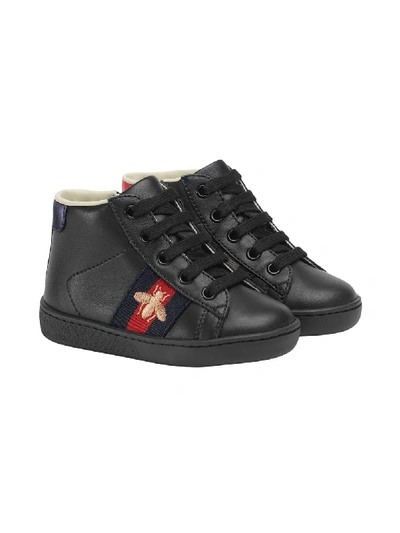 Shop Gucci Toddler's Leather High-top Sneakers In Black