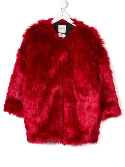 Shop Andorine Oversized Faux Fur Coat In Red