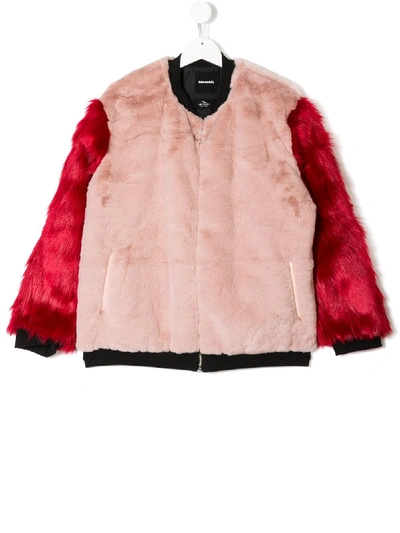 Shop Andorine Teen Faux Fur Bomber Jacket In Pink