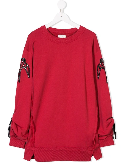 Shop Andorine Embroidered Sweater Dress In Red