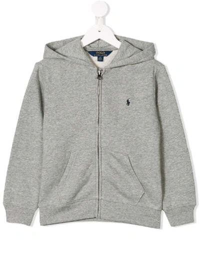 Shop Ralph Lauren Zipped Logo Hoodie In Grey