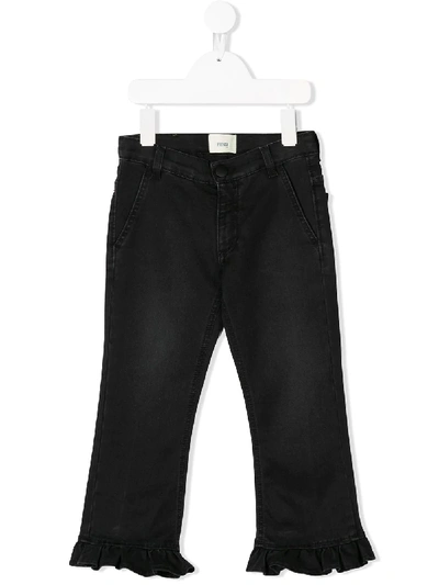 Shop Fendi Frill Cuff Jeans In Black